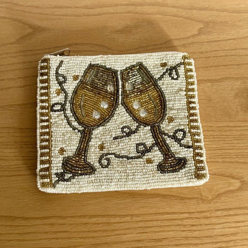 Beaded Champagne Glass Coin Purse